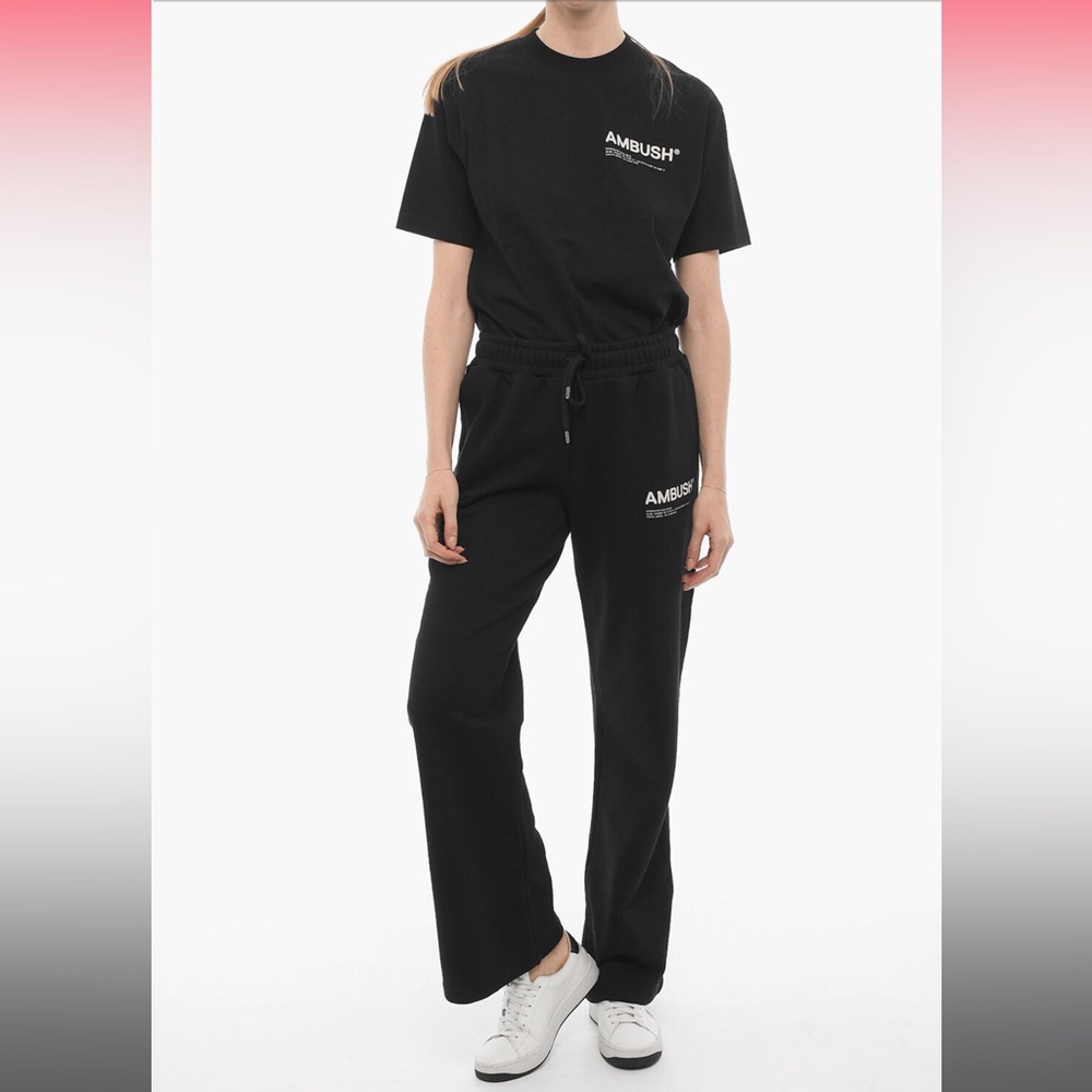 AMBUSH - Black wide leg sweat pant with printed logo - XS